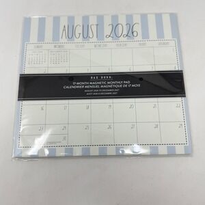 Rae Dunn 17-Month Magnetic Monthly Pad Calendar 2026-2027 Blue Striped Farmhouse